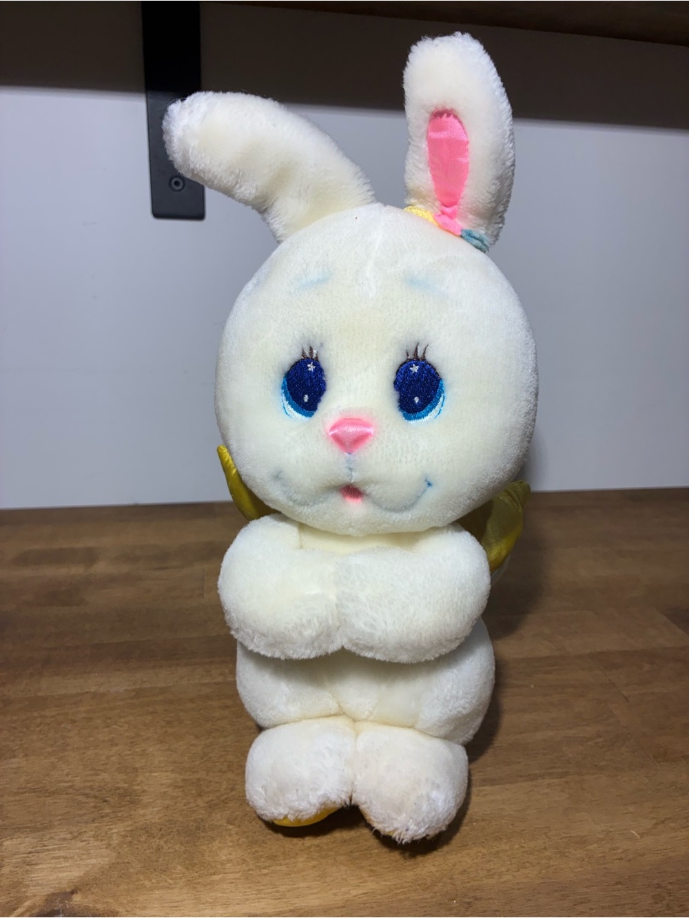 Vintage 1984 Mattel Angel Bunny Plush Rabbit White Yellow Satin Wings
